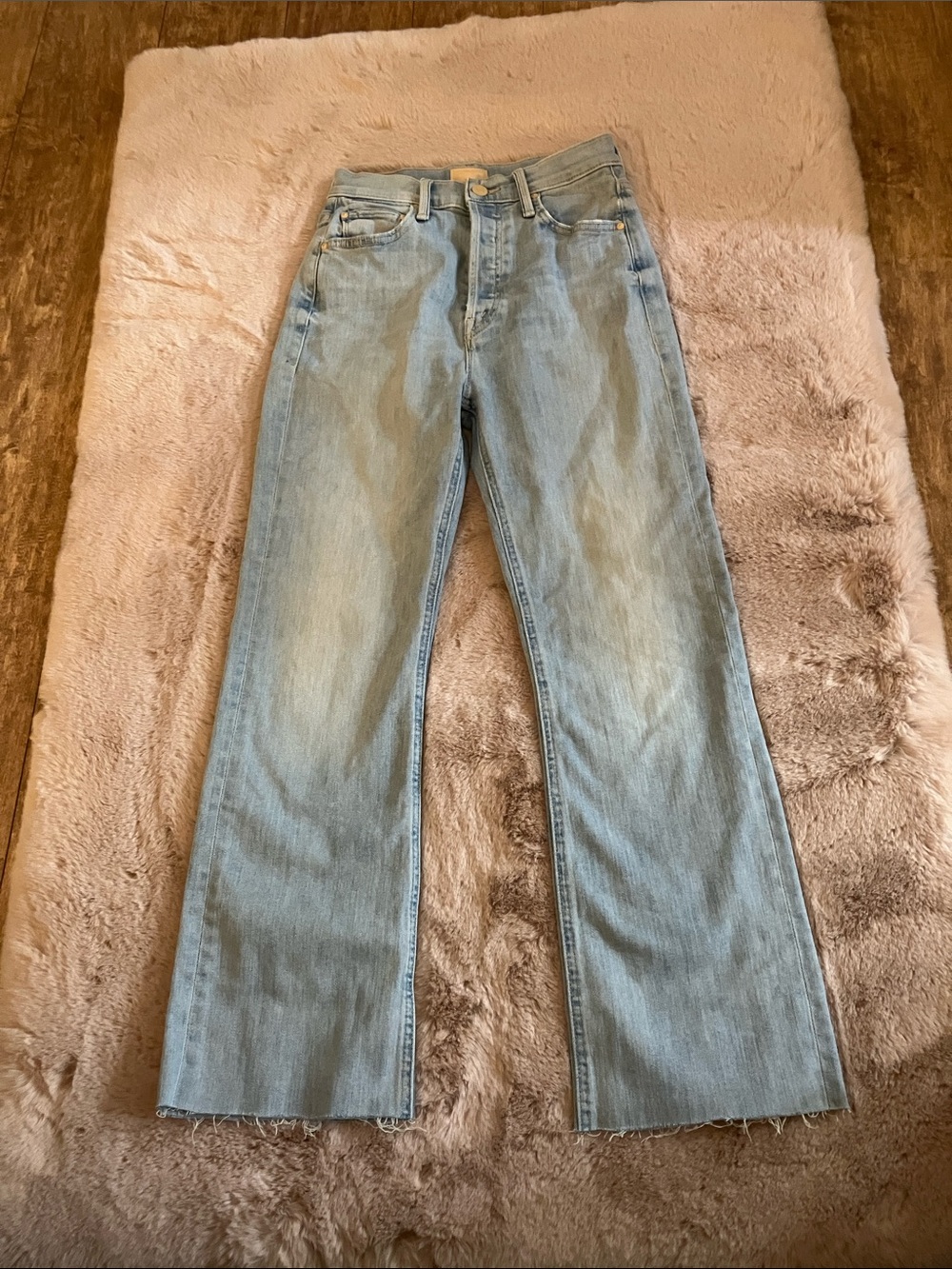 MOTHER The Tripper Ankle Fray Light Blue High-Rise Wide-Leg Jeans